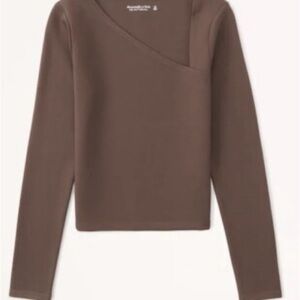 Abercrombie Brown Asymmetrical Neck Long-Sleeve Top